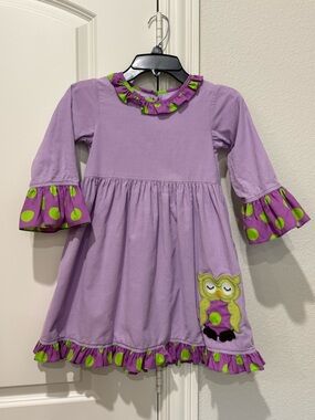 Girls Boutique Southern Tots Owl Applique Polka Dot Ruffle Sleeve Dress Size 5